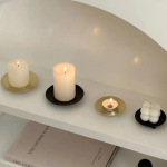 1 Elegant Round Candle Holder Black - Versatile Aromatherapy Plate for Romantic Table Decor L Size
