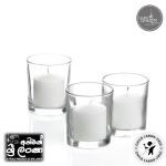Gold Smoke - Votive Candles Unscented 1.5" W- 1.5" H  with Glass Holder Set of 12 - White (glass and candle) (සුවඳ නැති ඉටිපන්දම් 1.5" W- 1.5" H වීදුරු රඳවන කට්ටලයක් සහිත 12 - සුදු වර්ණය (වීදුරු සහ ඉටිපන්දම))