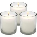 Votive Candles unscented 2" W- 2" H White candle with glass holder Set of 12 - (glass and candle)