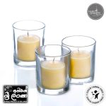 Gold Smoke - Votive Candles Unscented 2" W- 1.5" H  with Glass Holder Set of 12 - Ivory (glass and candle) (සුවඳ නැති ඉටිපන්දම් 2" W- 1.5" H වීදුරු රඳවන කට්ටලයක් සහිත 12 - ivory වර්ණය (වීදුරු සහ ඉටිපන්දම))