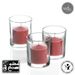 Gold Smoke - Votive Candles Unscented 2" W- 1.5" H  with Glass Holder Set of 12 -Red (glass and candle) (සුවඳ නැති ඉටිපන්දම් 2" W- 1.5" H වීදුරු රඳවන කට්ටලයක් සහිත 12 - රතු වර්ණය (වීදුරු සහ ඉටිපන්දම))