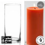 Gold Smoke Glass Candle Holder (Apoxy Base) 6.5" with 2"x5.5" Candles - Budget Pack - Orange