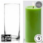 Gold Smoke Glass Candle Holder (Apoxy Base) 6.5" with 2"x5.5" Candles - Budget Pack - Light Green